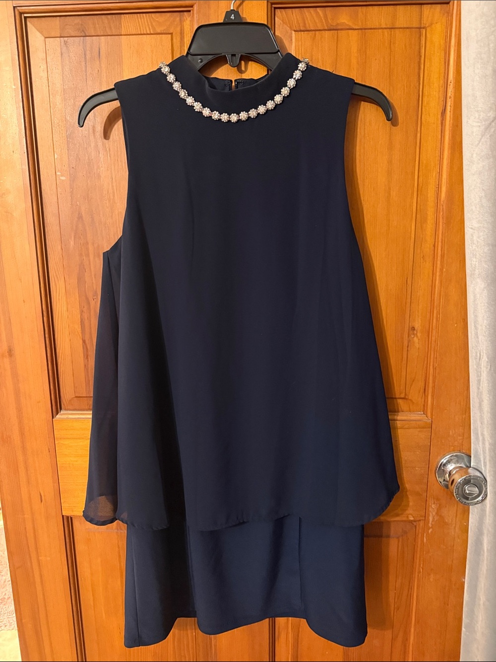 Eliza J Navy Embellished Neck Dress